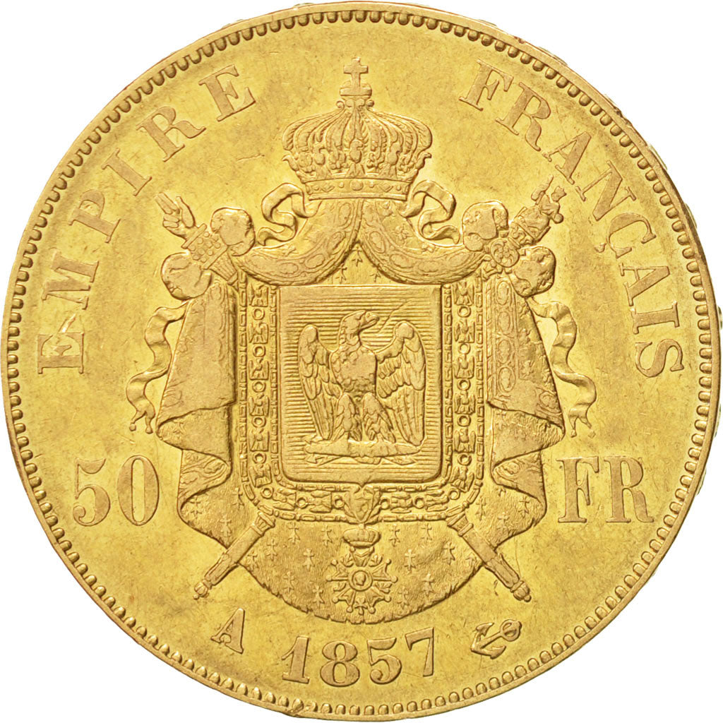 Moneda, Francia, Napoleon III, Napoléon III, 50 Francs, 1857, Paris, MBC, Oro