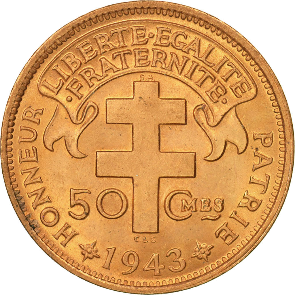 Camerun, 50 Centimes, 1943, Pretoria, FDC, Bronzo, KM:6