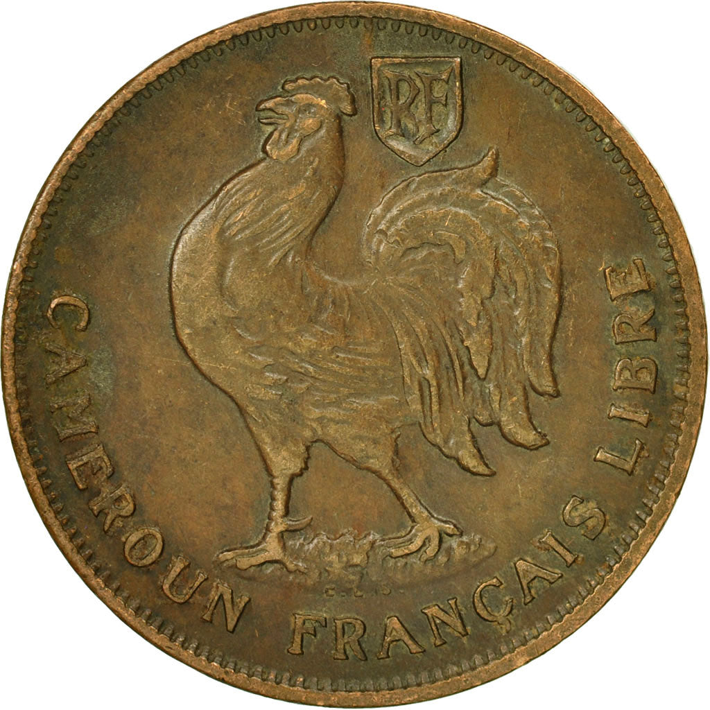 Cameroon, Franc, 1943, Pretoria, AU(50-53), Bronze, KM:7