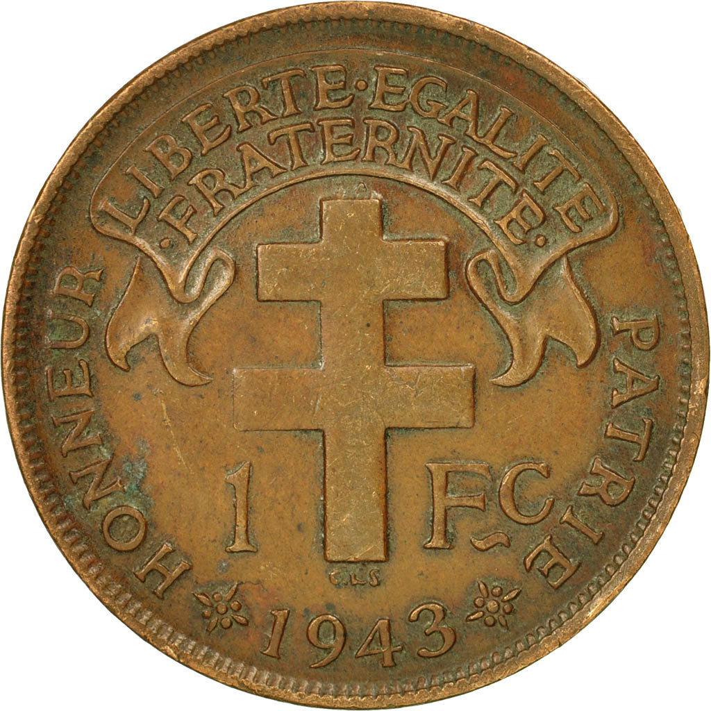 Coin, Cameroon, Franc, 1943, Pretoria, EF(40-45), Bronze, KM:7