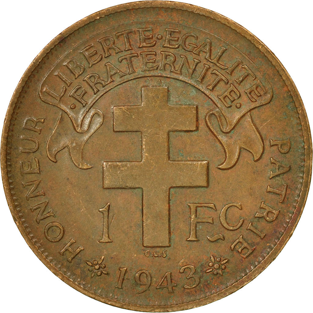 Coin, Cameroon, Franc, 1943, Pretoria, AU(50-53), Bronze, KM:7
