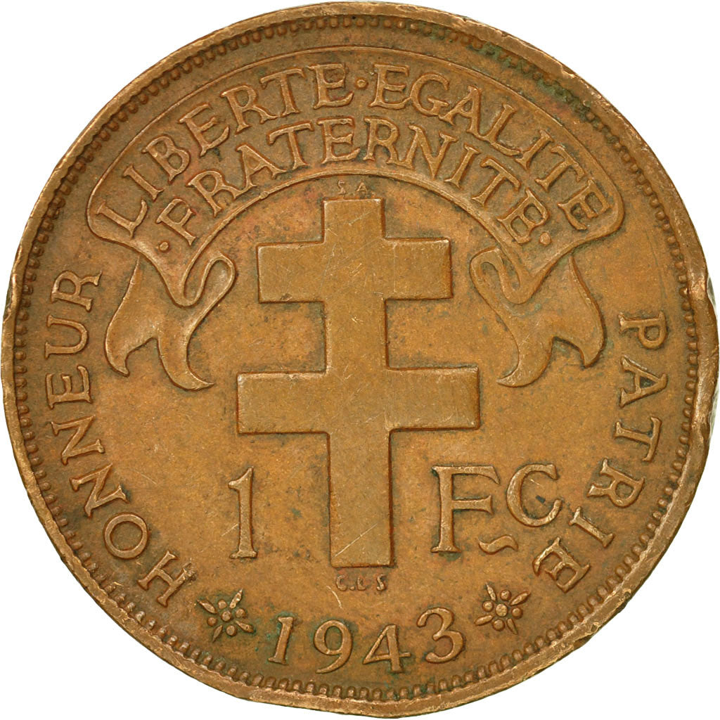 Coin, Cameroon, Franc, 1943, Pretoria, AU(50-53), Bronze, KM:5