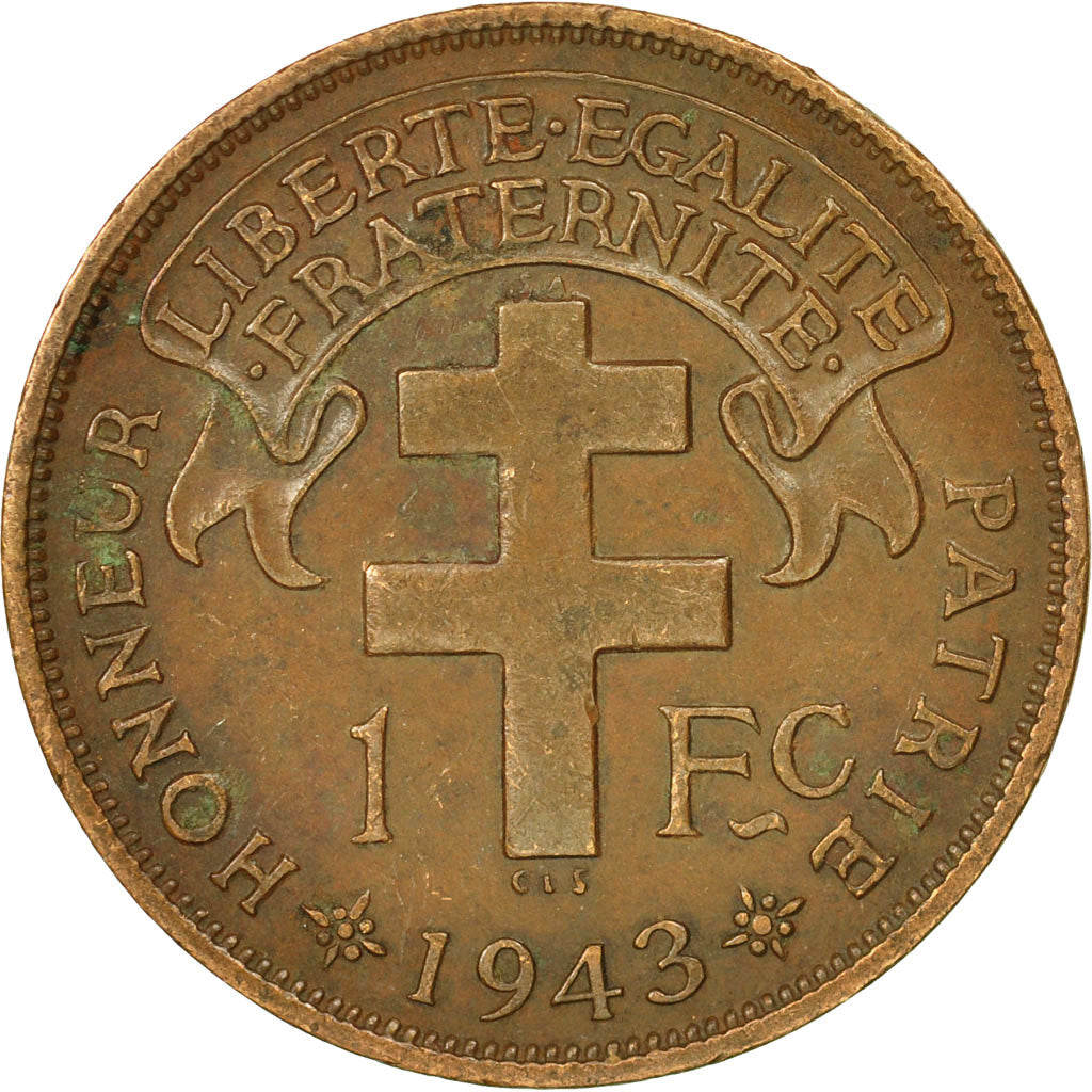 Coin, Cameroon, Franc, 1943, Pretoria, AU(50-53), Bronze, KM:5