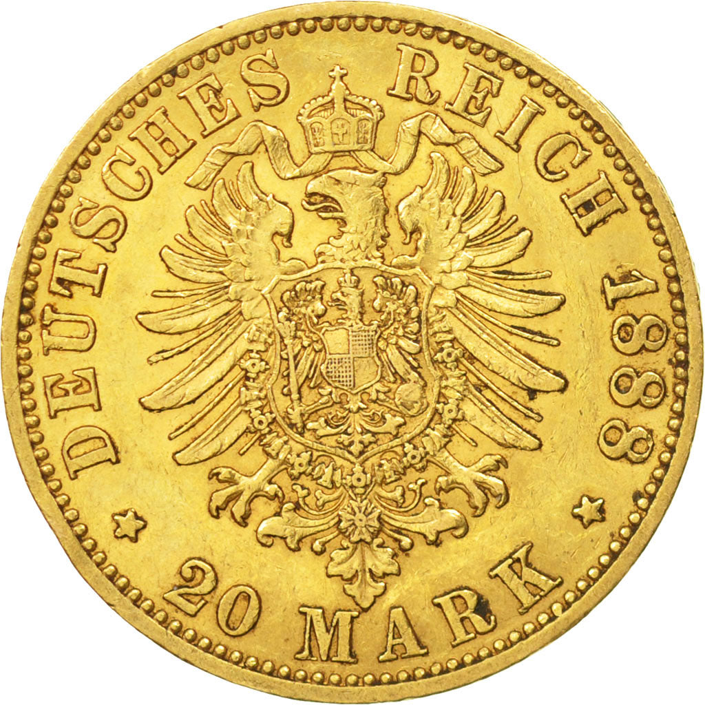 Coin, German States, PRUSSIA, Friedrich III, 20 Mark, 1888, Berlin, AU(50-53)