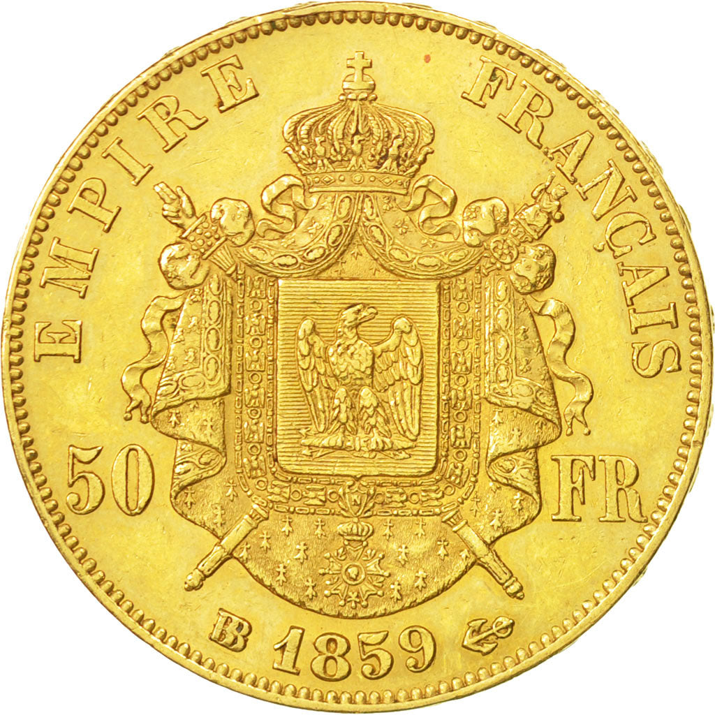 Moneda, Francia, Napoleon III, Napoléon III, 50 Francs, 1859, Strasbourg, MBC+