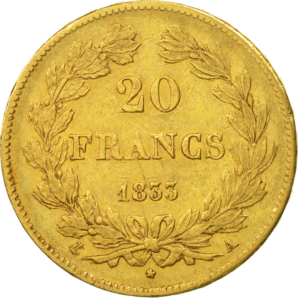 France, Louis-Philippe, 20 Francs, 1833, Paris, EF(40-45), Gold, KM:750.1