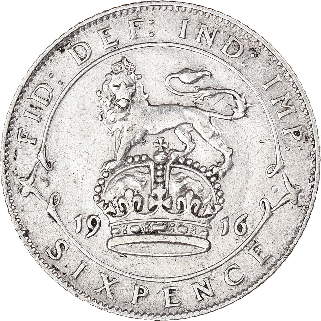 Coin, Great Britain, George V, 6 Pence, 1916, AU(50-53), Silver, KM:815