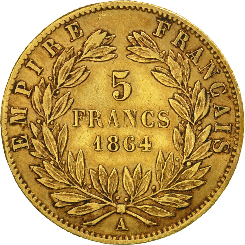 France, Napoleon III, 5 Francs, 1864, Paris, EF(40-45), Gold, KM:803.1