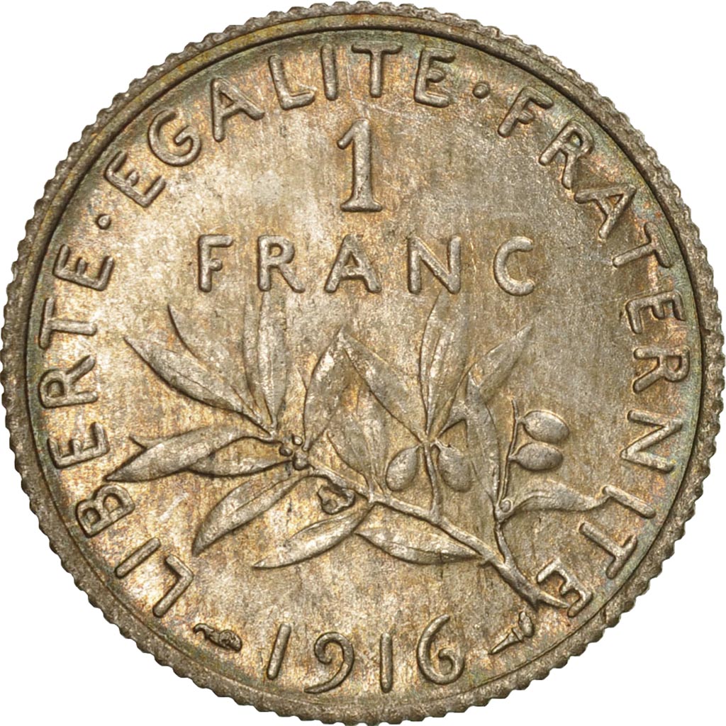 Coin, France, Semeuse, Franc, 1916, Paris, MS(64), Silver, KM:844.1, Gadoury:467