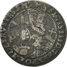 Moneda, Polonia, Sigismund III, Ort, 18 Groszy - 1/4 Thaler, 1623, BC+, Plata