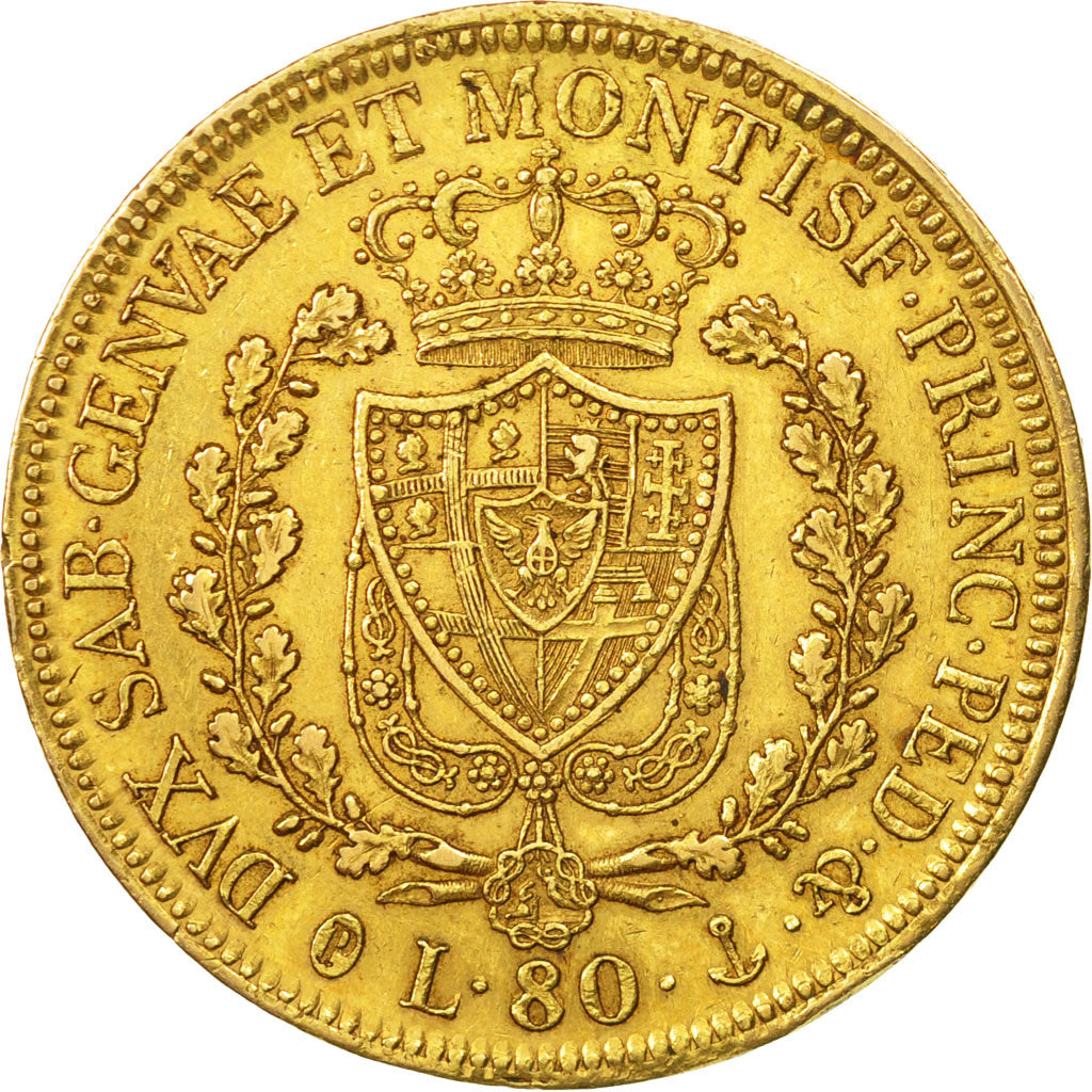 Coin, ITALIAN STATES, SARDINIA, Carlo Felice, 80 Lire, 1830, Genoa, AU(50-53)