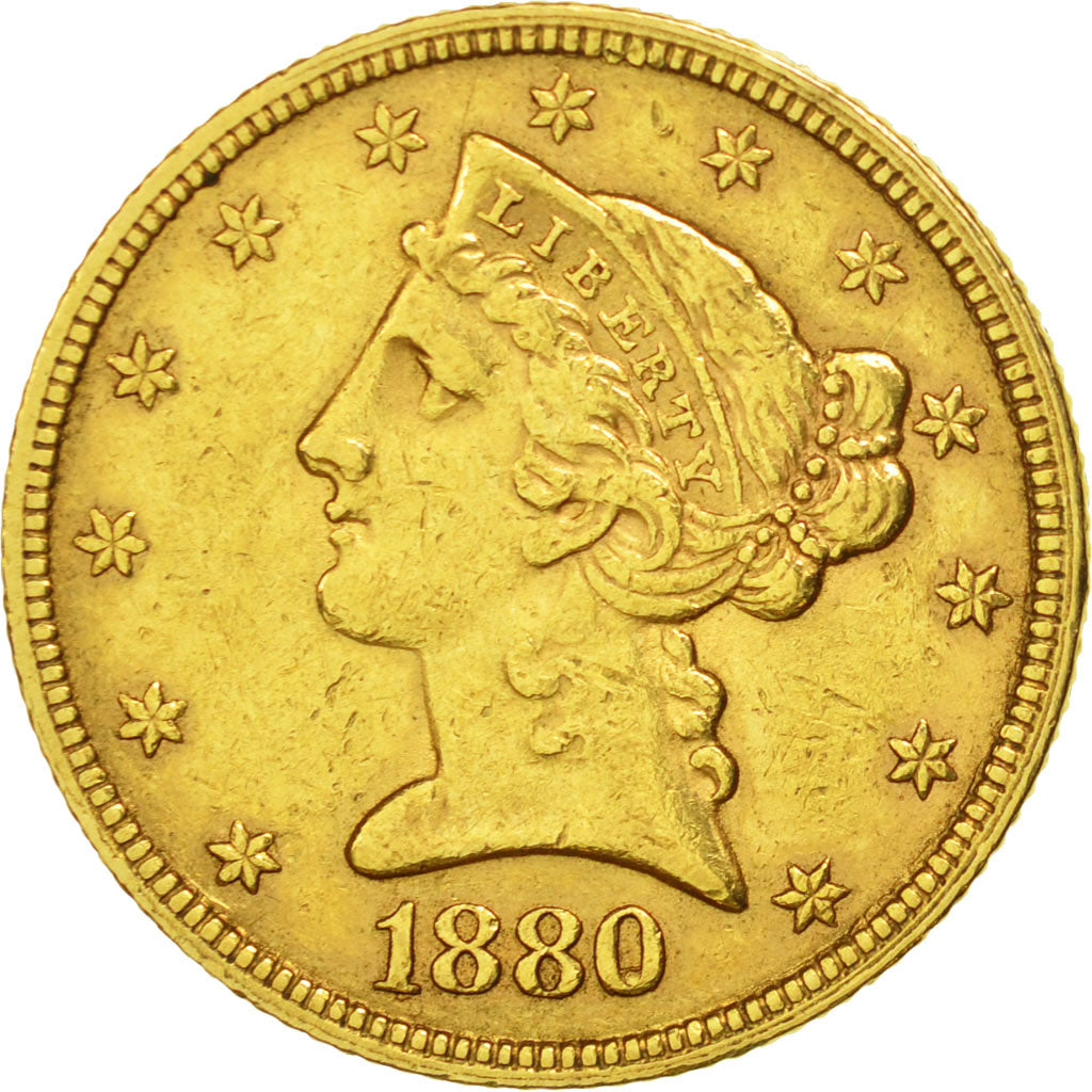 United States, Coronet Head, $5, 1880, Philadelphia, EF(40-45), KM:101
