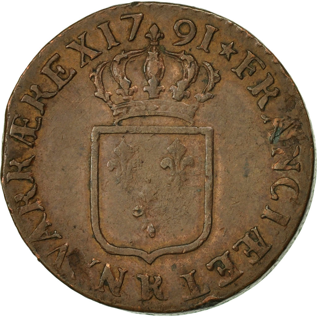 Münze, Frankreich, Louis XVI, Sol ou sou, Sol, 1791, Orléans, SS+, Kupfer