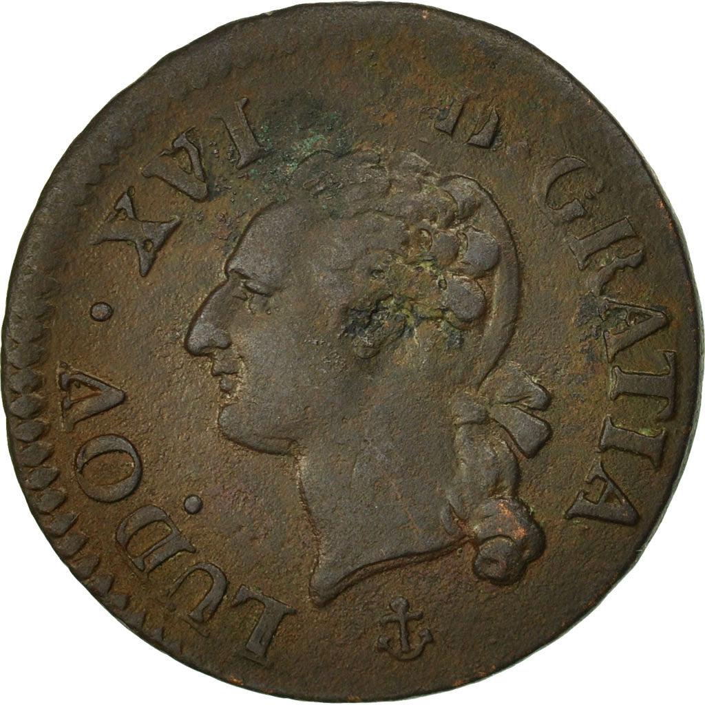 Moneta, Francja, Louis XVI, Liard, Liard, 1791, La Rochelle, EF(40-45), Miedź