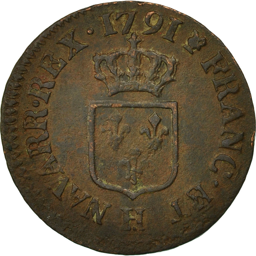 Moneta, Francja, Louis XVI, Liard, Liard, 1791, La Rochelle, EF(40-45), Miedź
