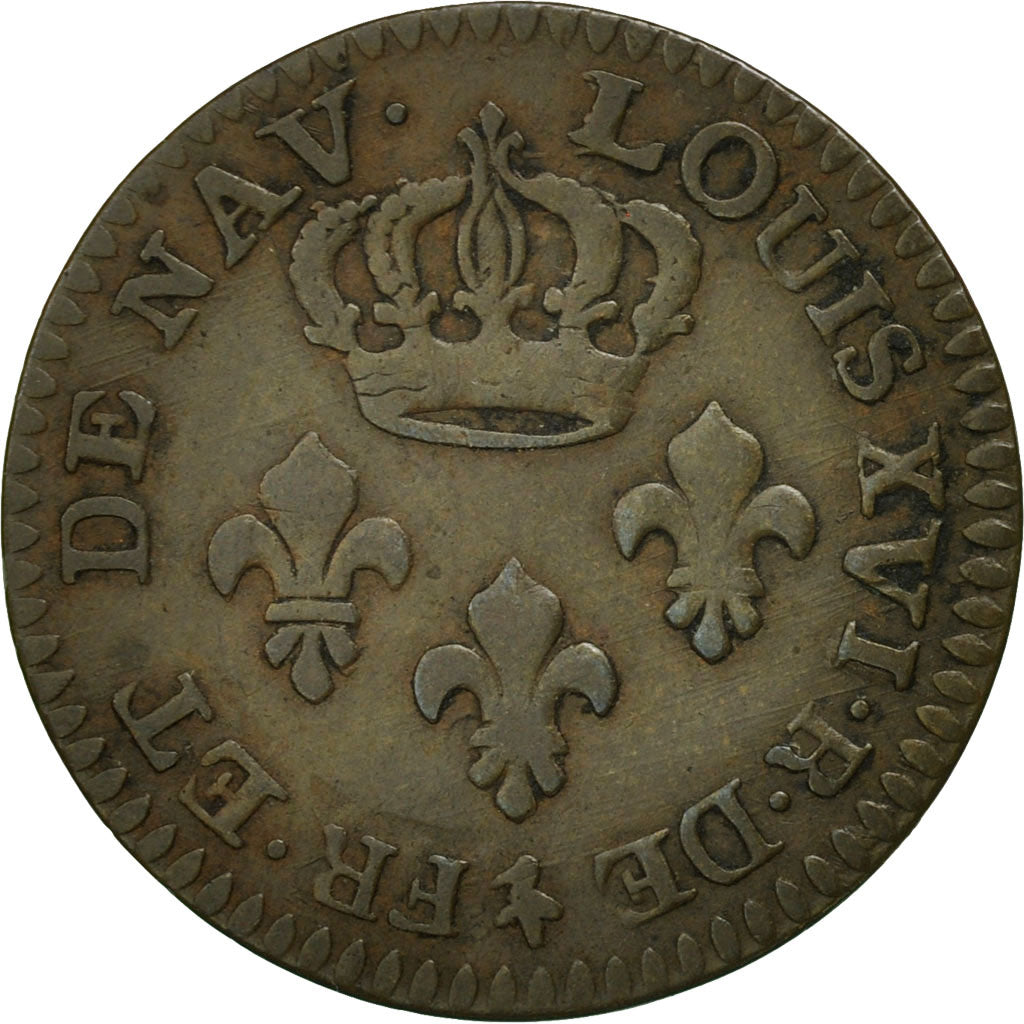 FRENCH GUIANA, 2 Sous, 1789, Paris, EF(40-45), Billon, KM:1