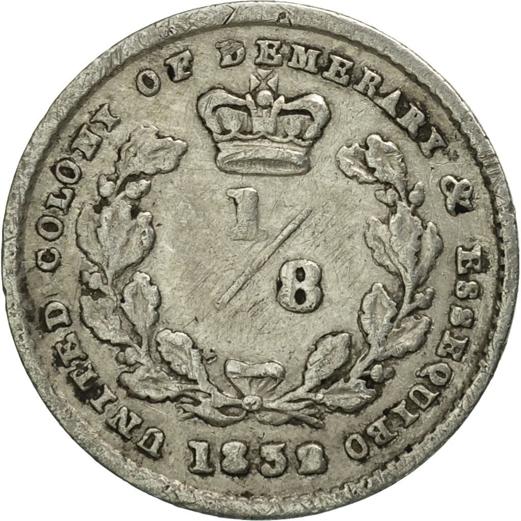 Guyana, Demerary & Essequibo, William IV, 1/8 Guilder, 1832, MB, Argento, KM:16