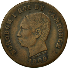 Cambogia, 5 Centimes, 1860, MB+, Bronzo, KM:M2