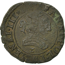 Moneda, Francia, Henri III, Double Tournois, 1585, Grenoble, BC+, Cobre