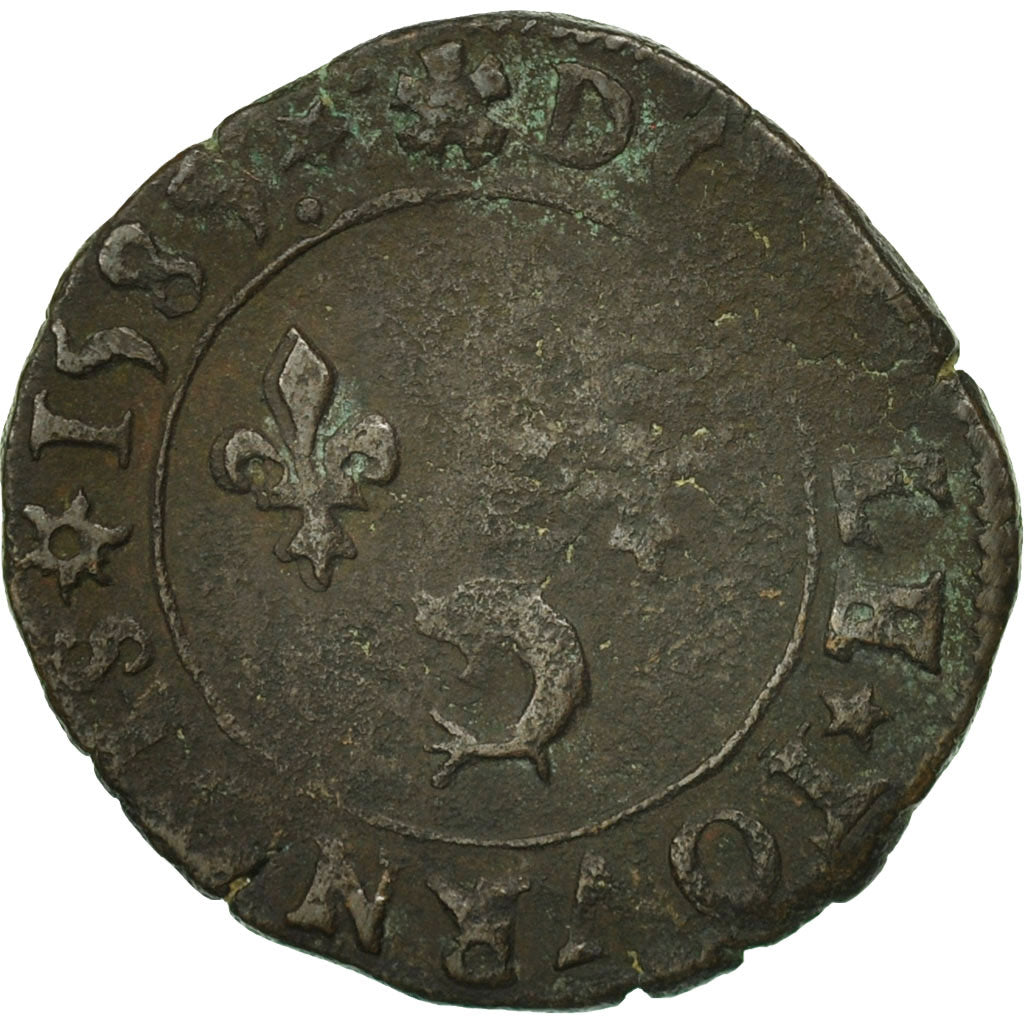 Coin, France, Henri III, Double Tournois, 1585, Grenoble, VF(30-35), Copper