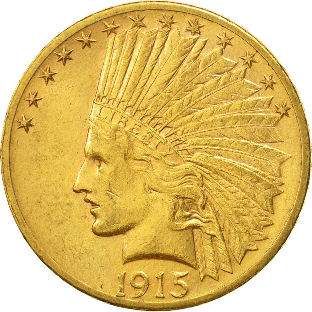 United States, Indian Head, $10, 1915, Philadelphia, AU(55-58), Gold, KM:130