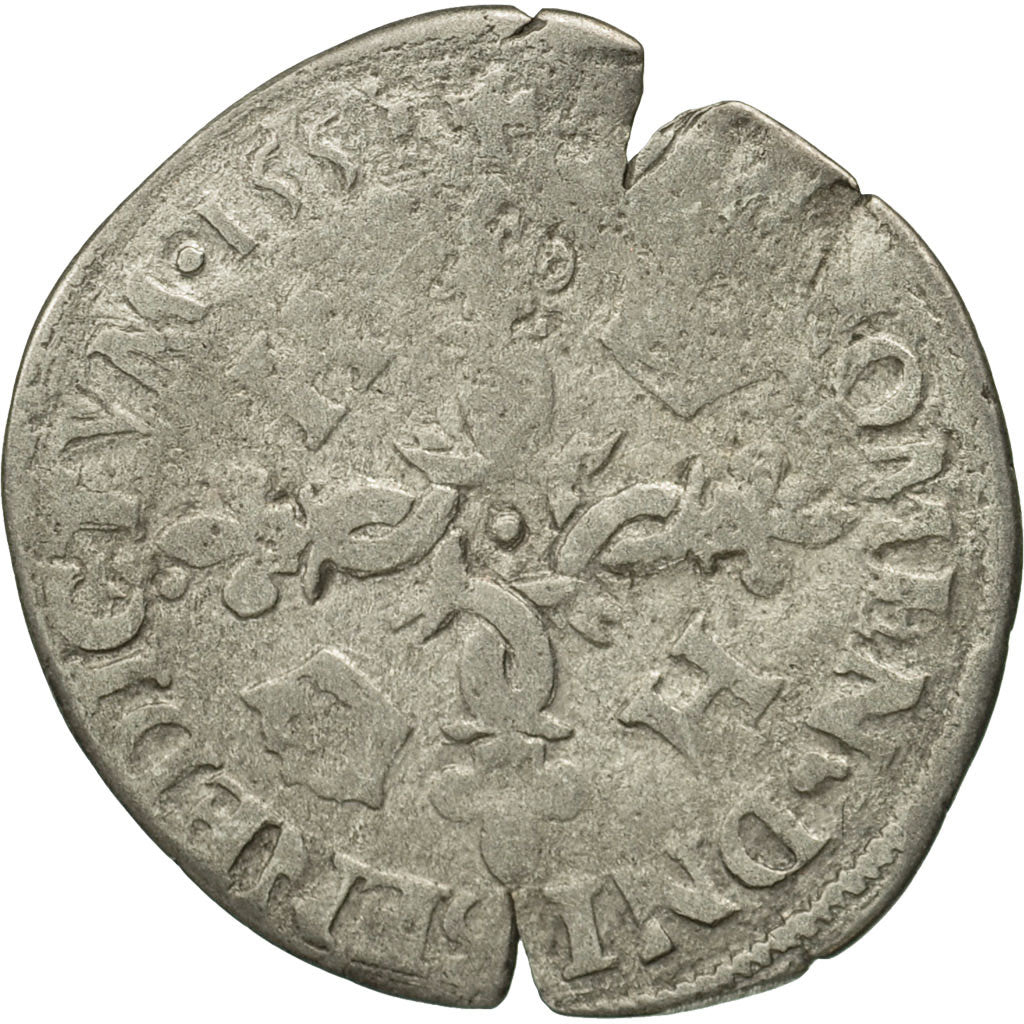 Coin, France, Henri II, Douzain aux croissants, 1551, Paris, VF(20-25), Billon