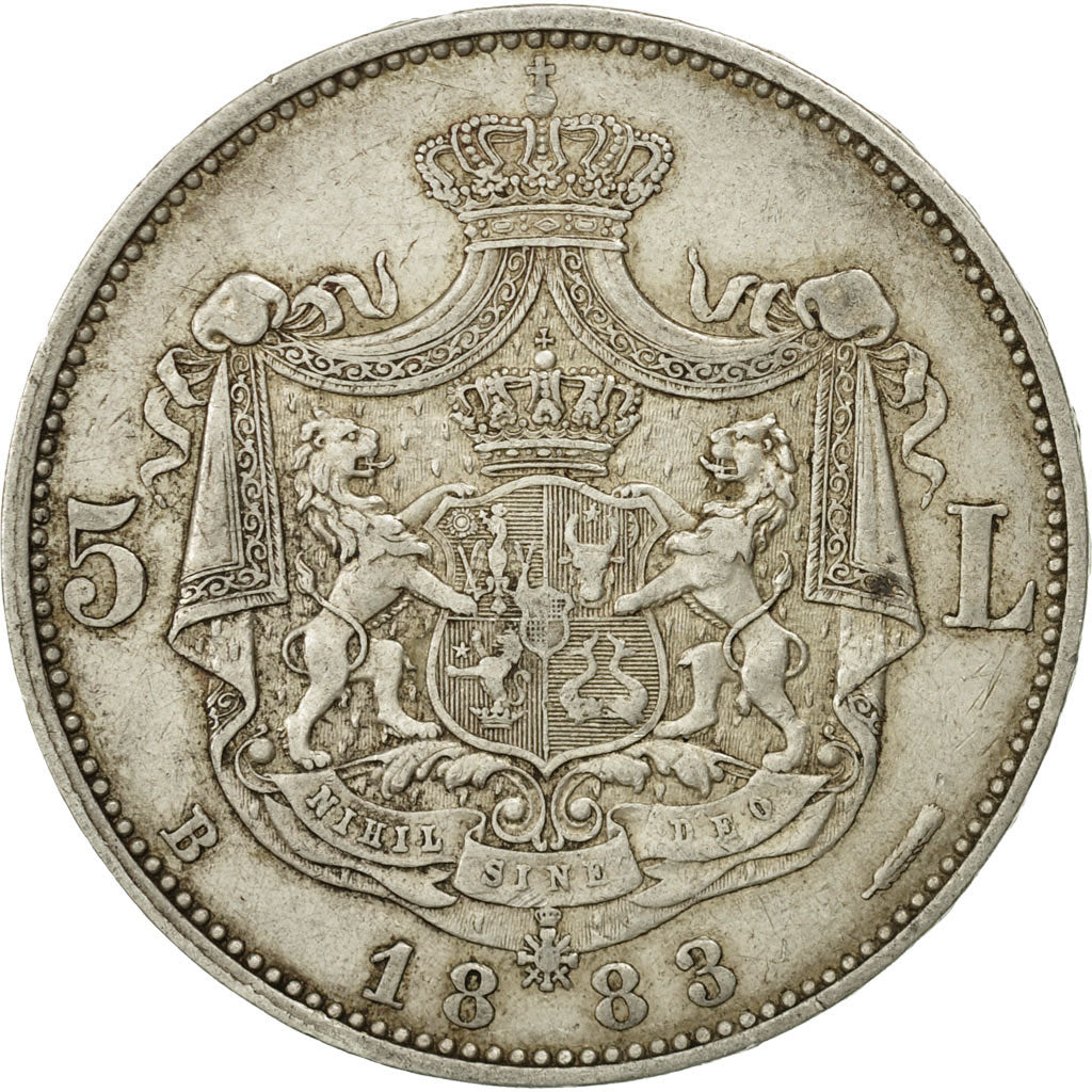 Romania, Carol I, 5 Lei, 1883, BB, Argento, KM:17.1