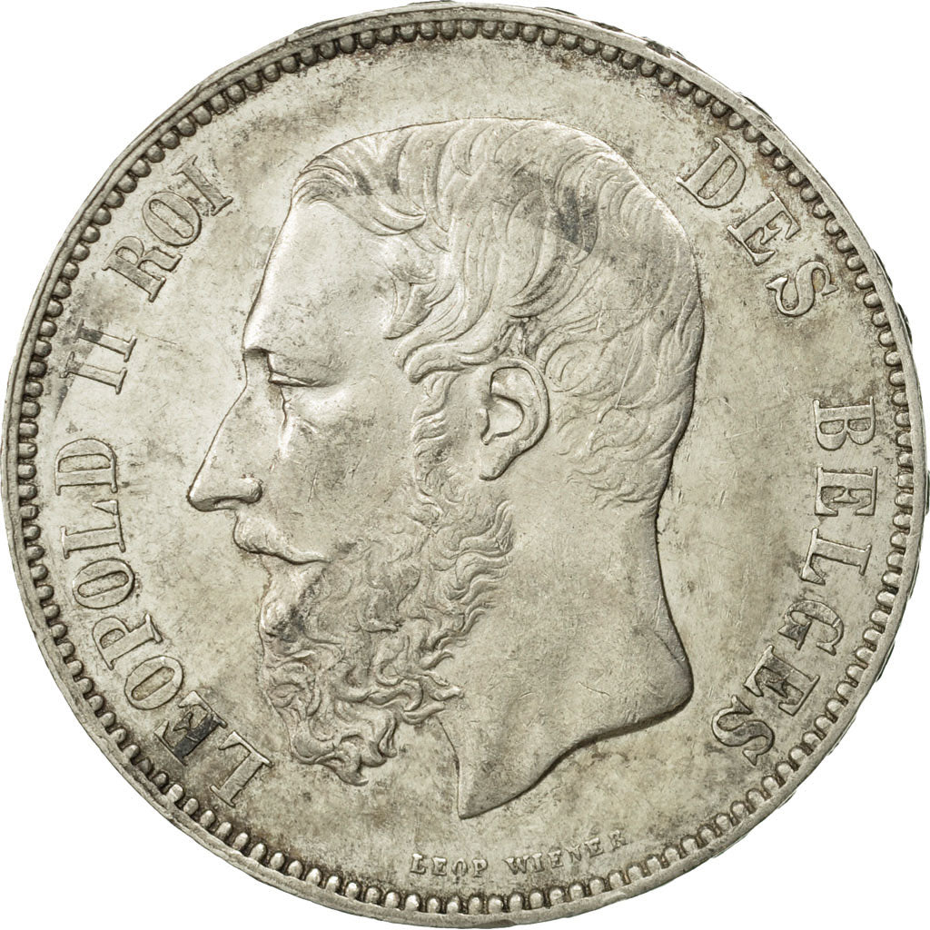 Moneta, Belgio, Leopold II, 5 Francs, 5 Frank, 1876, BB+, Argento, KM:24