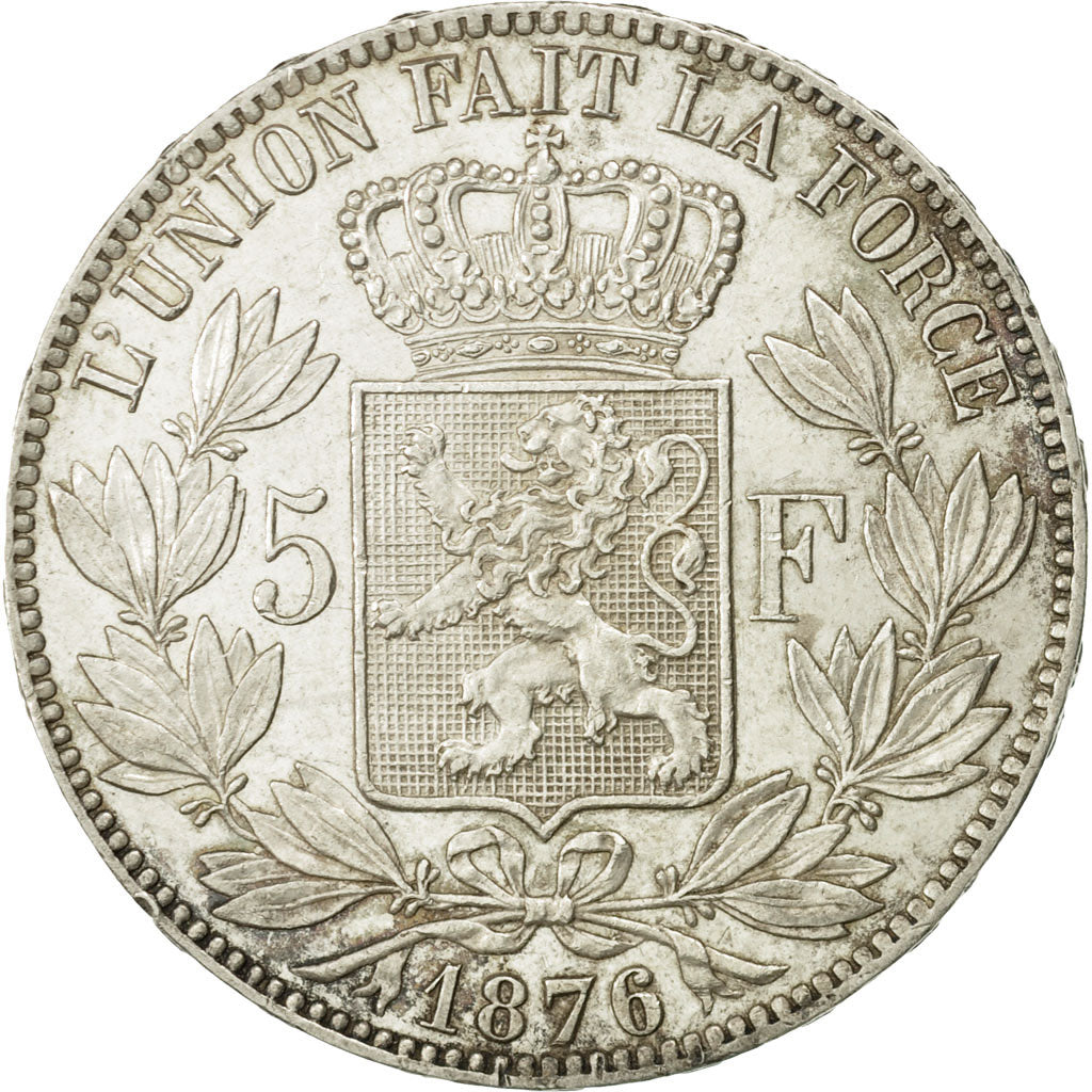 Moneta, Belgio, Leopold II, 5 Francs, 5 Frank, 1876, BB+, Argento, KM:24
