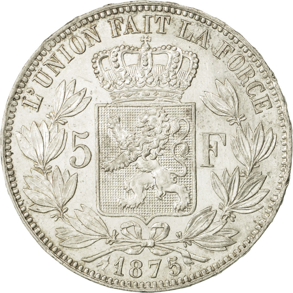 Coin, Belgium, Leopold II, 5 Francs, 5 Frank, 1875, AU(55-58), Silver, KM:24