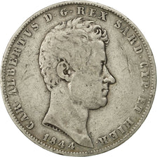 ITALIAN STATES, SARDINIA, Carlo Alberto, 5 Lire, 1844, Genoa, VF(30-35), Silver
