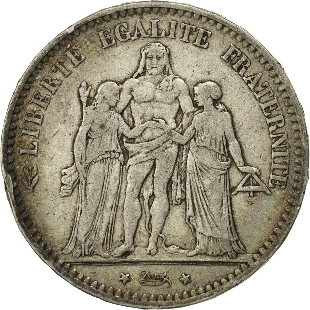 Coin, France, Hercule, 5 Francs, 1877, Bordeaux, VF(30-35), Silver, KM:820.2