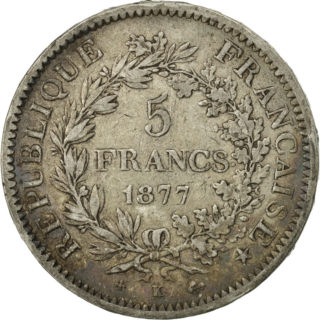 Coin, France, Hercule, 5 Francs, 1877, Bordeaux, VF(30-35), Silver, KM:820.2