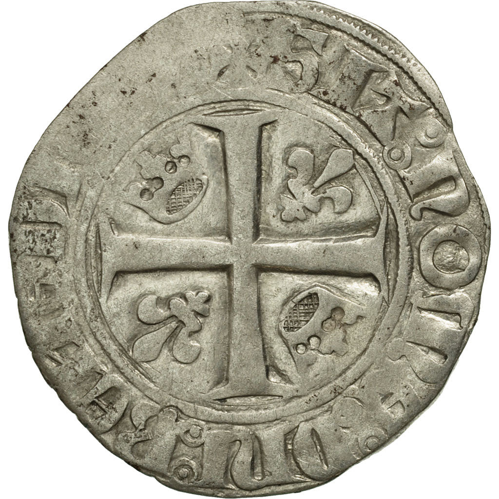 France, Charles VI, Blanc Guénar, Saint-Pourçain, VF(30-35), Billon