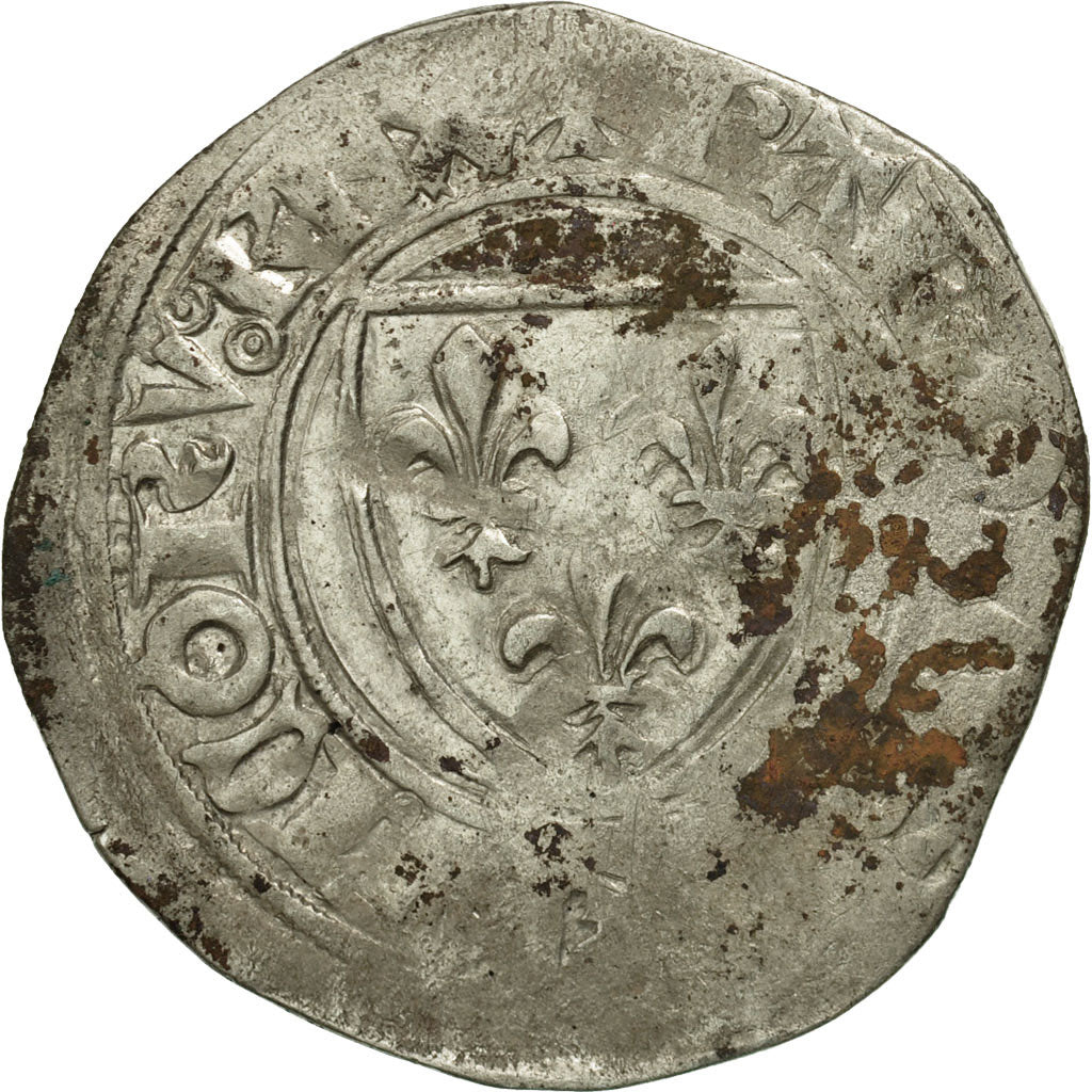 Coin, France, Charles VI, Blanc Guénar, Saint-Pourçain, EF(40-45), Billon