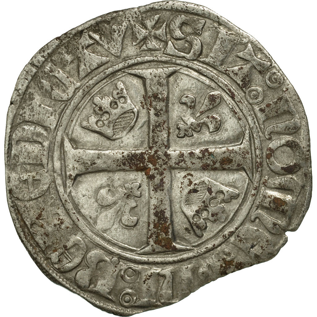 Coin, France, Charles VI, Blanc Guénar, Saint-Pourçain, EF(40-45), Billon