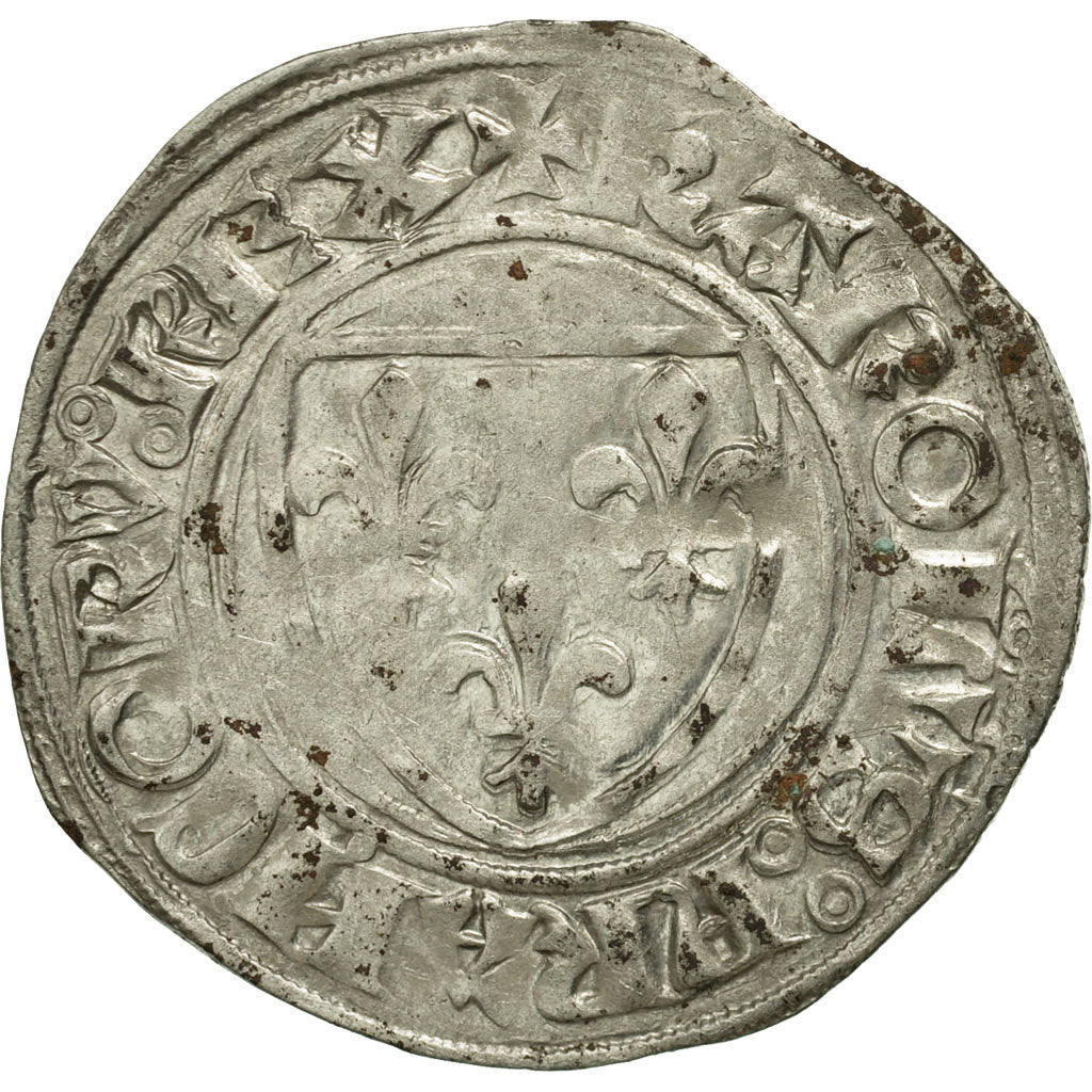 Münze, Frankreich, Charles VI, Blanc Guénar, Saint-Pourçain, SS, Billon