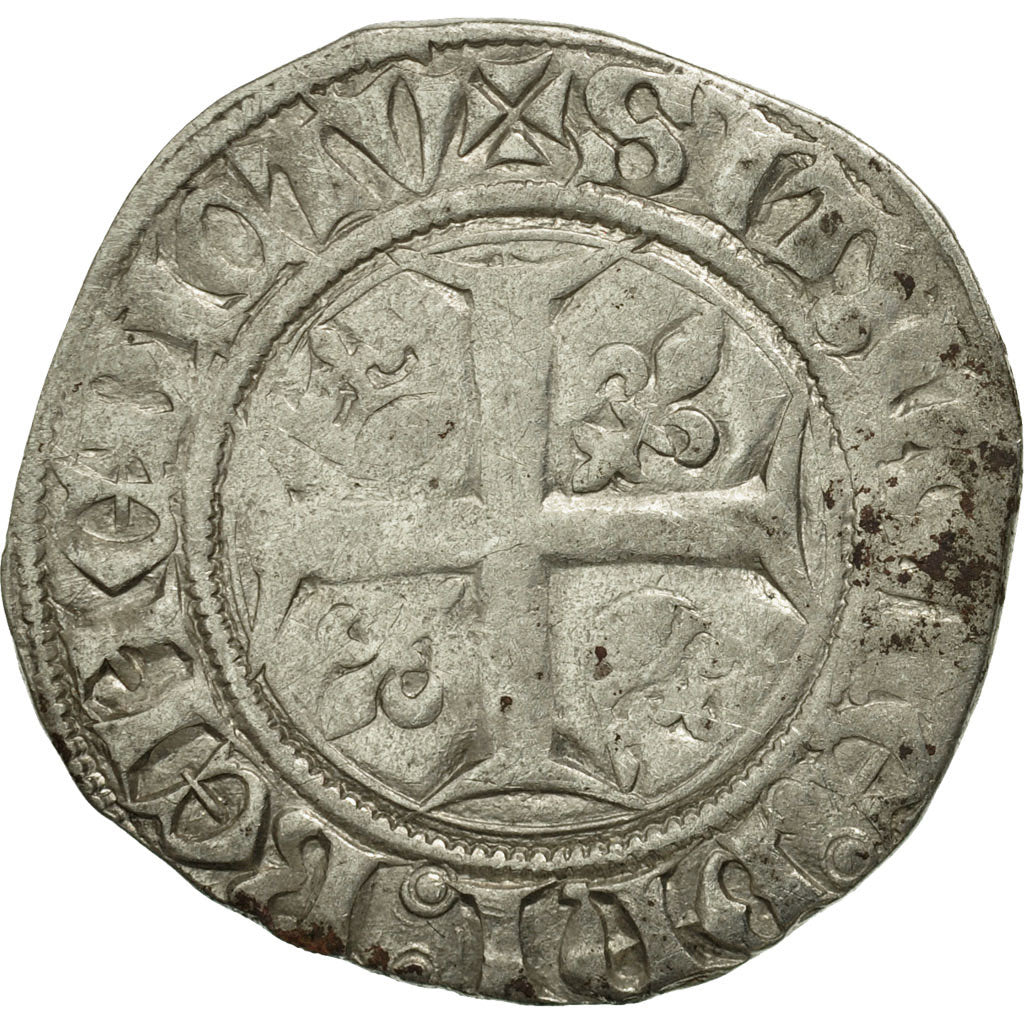 Monnaie, France, Charles VI, Blanc Guénar, Angers, TB, Billon, Duplessy:377A