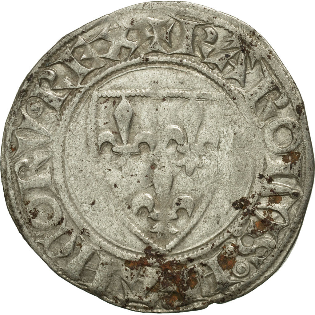 France, Charles VI, Blanc Guénar, Angers, VF(30-35), Billon, Duplessy:377A