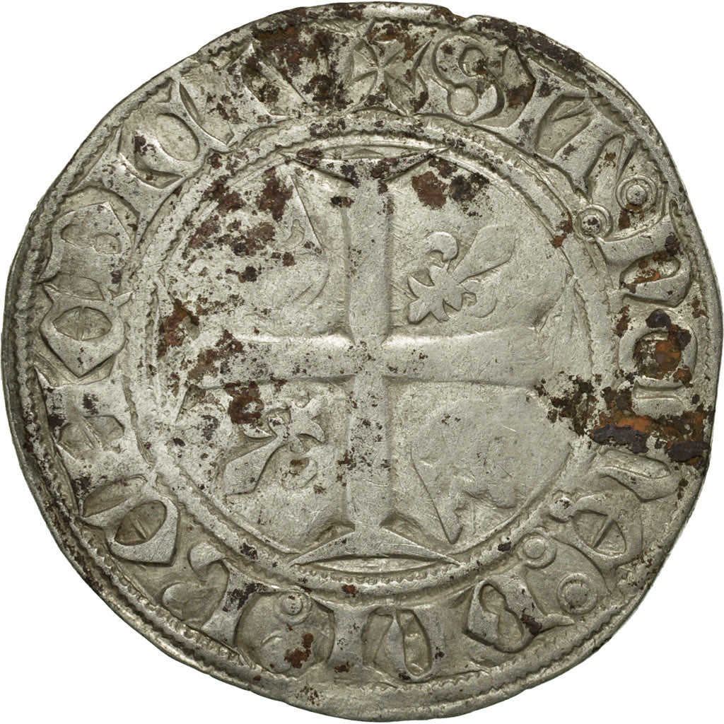France, Charles VI, Blanc Guénar, Angers, VF(30-35), Billon, Duplessy:377A