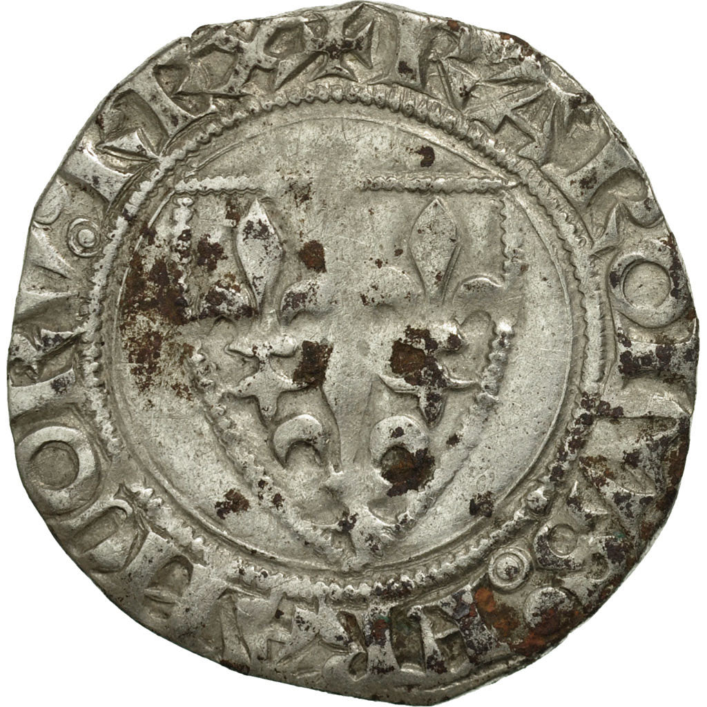 Monnaie, France, Charles VI, Blanc Guénar, Angers, TTB, Billon, Duplessy:377A