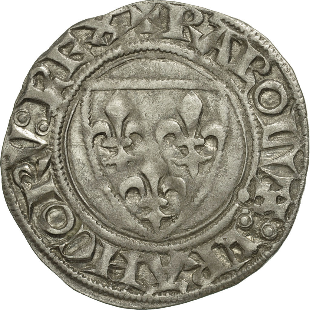 France, Charles VI, Blanc Guénar, Angers, Legend variety, EF(40-45), Billon