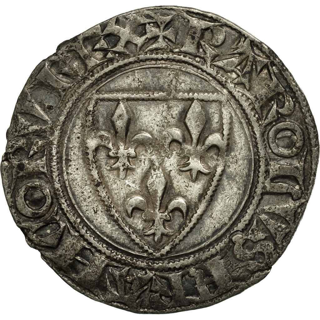 France, Charles VI, Blanc Guénar, Angers, AU(50-53), Billon, Duplessy:377A