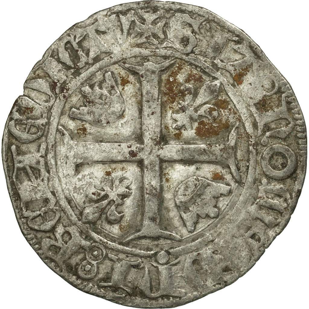 Coin, France, Charles VI, Blanc Guénar, La Rochelle, VF(30-35), Billon
