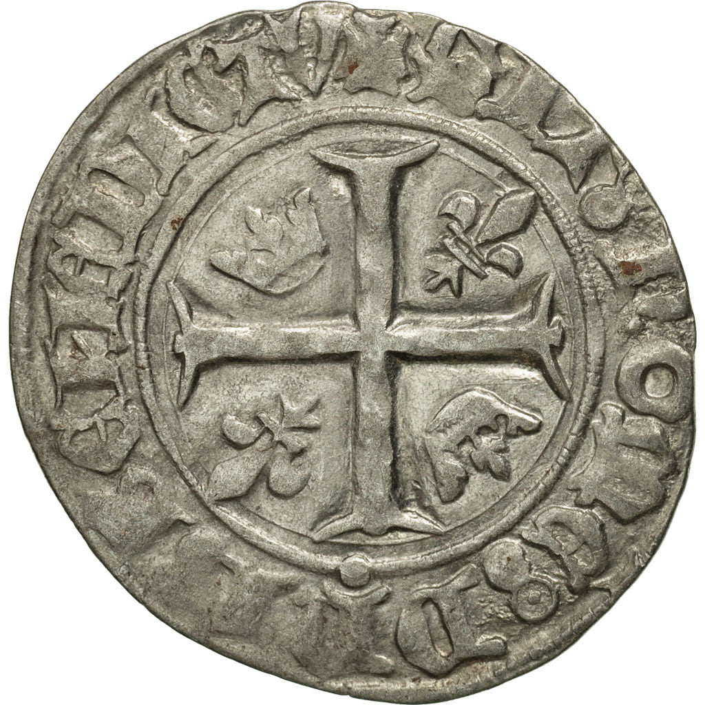 France, Charles VI, Blanc Guénar, La Rochelle, TTB+, Billon, Duplessy:377A