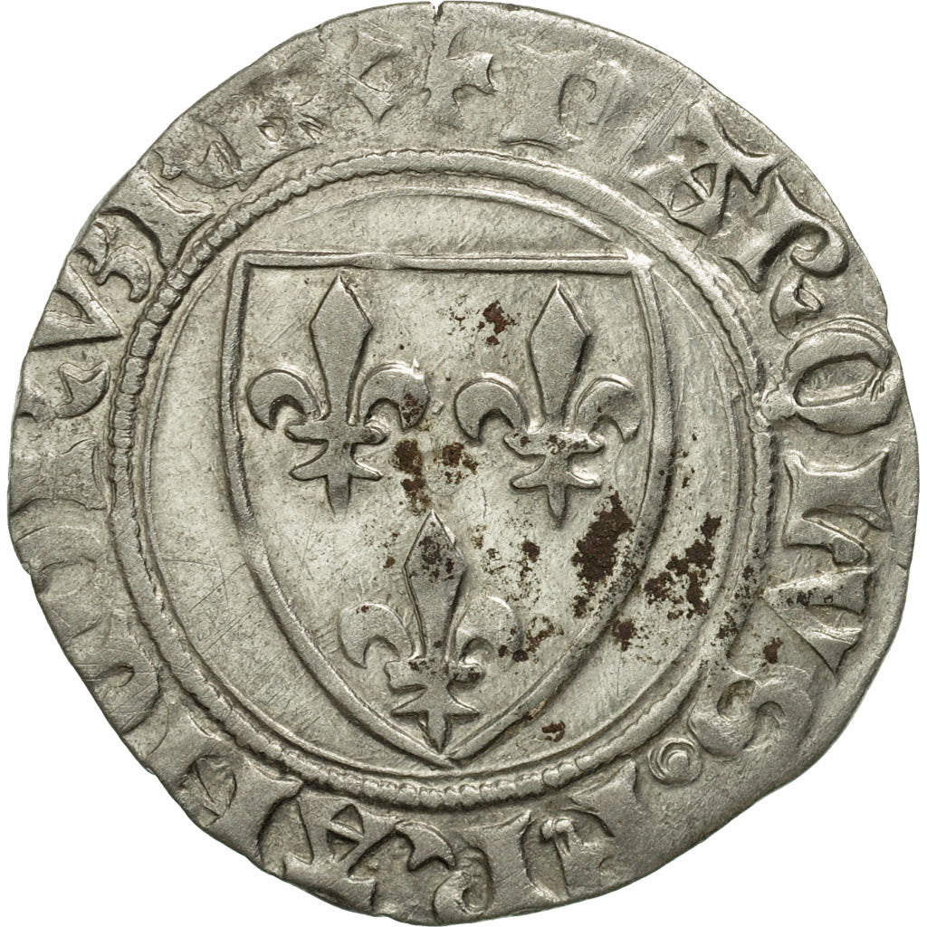 Coin, France, Charles VI, Blanc Guénar, Montpellier, AU(50-53), Billon