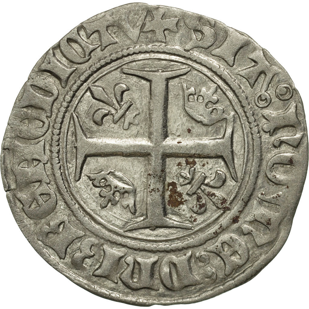 Coin, France, Charles VI, Blanc Guénar, Montpellier, AU(50-53), Billon