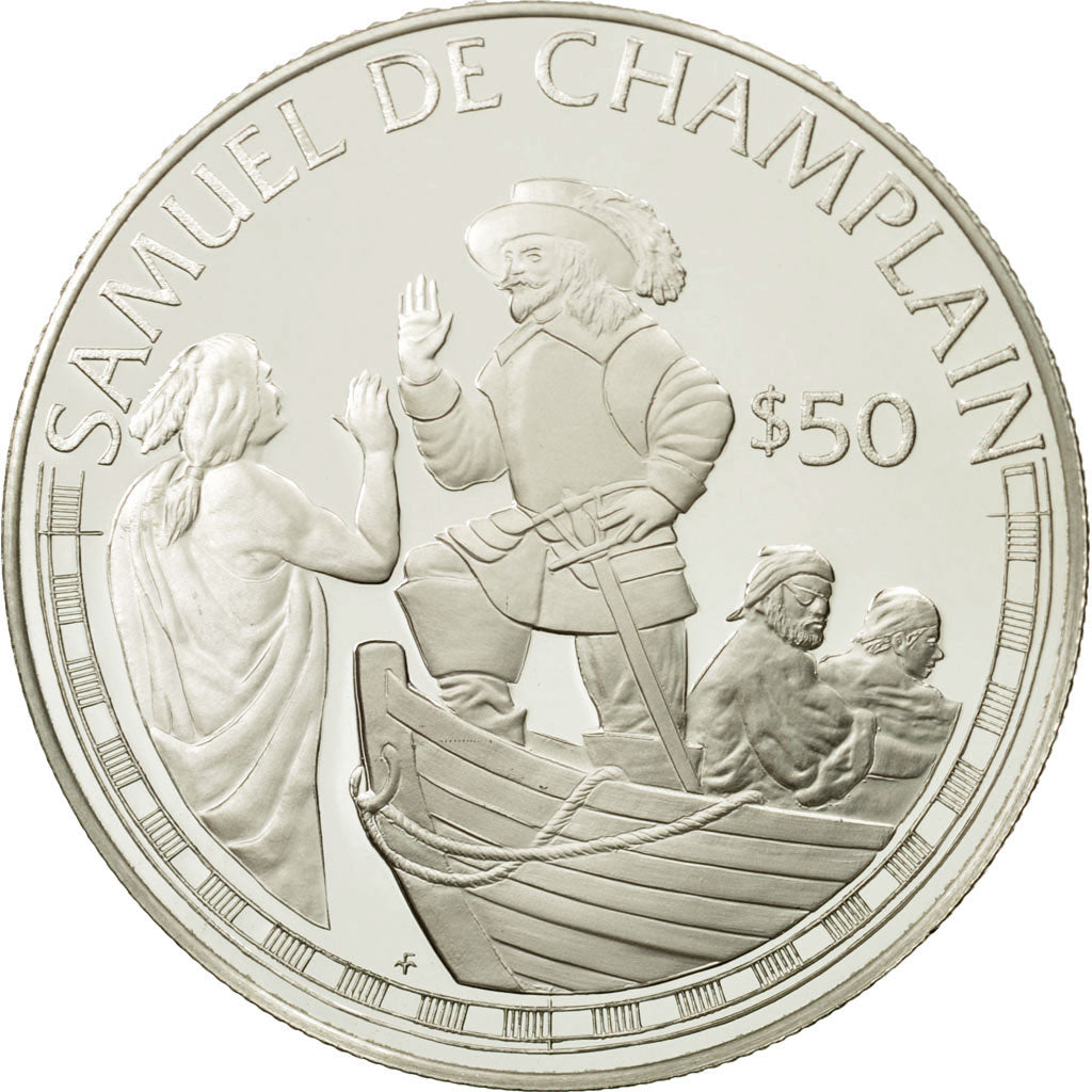 Cookinseln, Elizabeth II, 50 Dollars, 1988, Samuel de Champlain, STGL, Silber