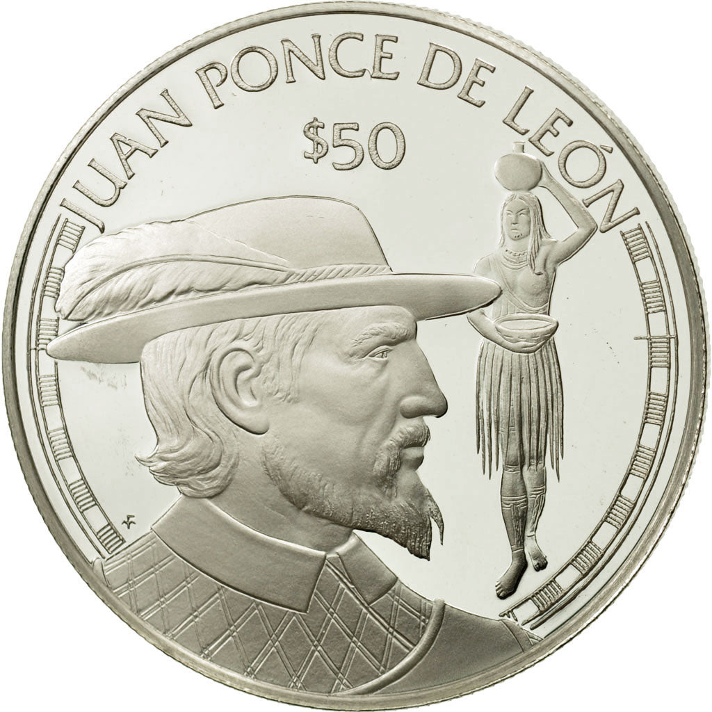 Cook Islands, Elizabeth II, 50 Dollars, 1988, Juan Ponce de Léon, MS(65-70)