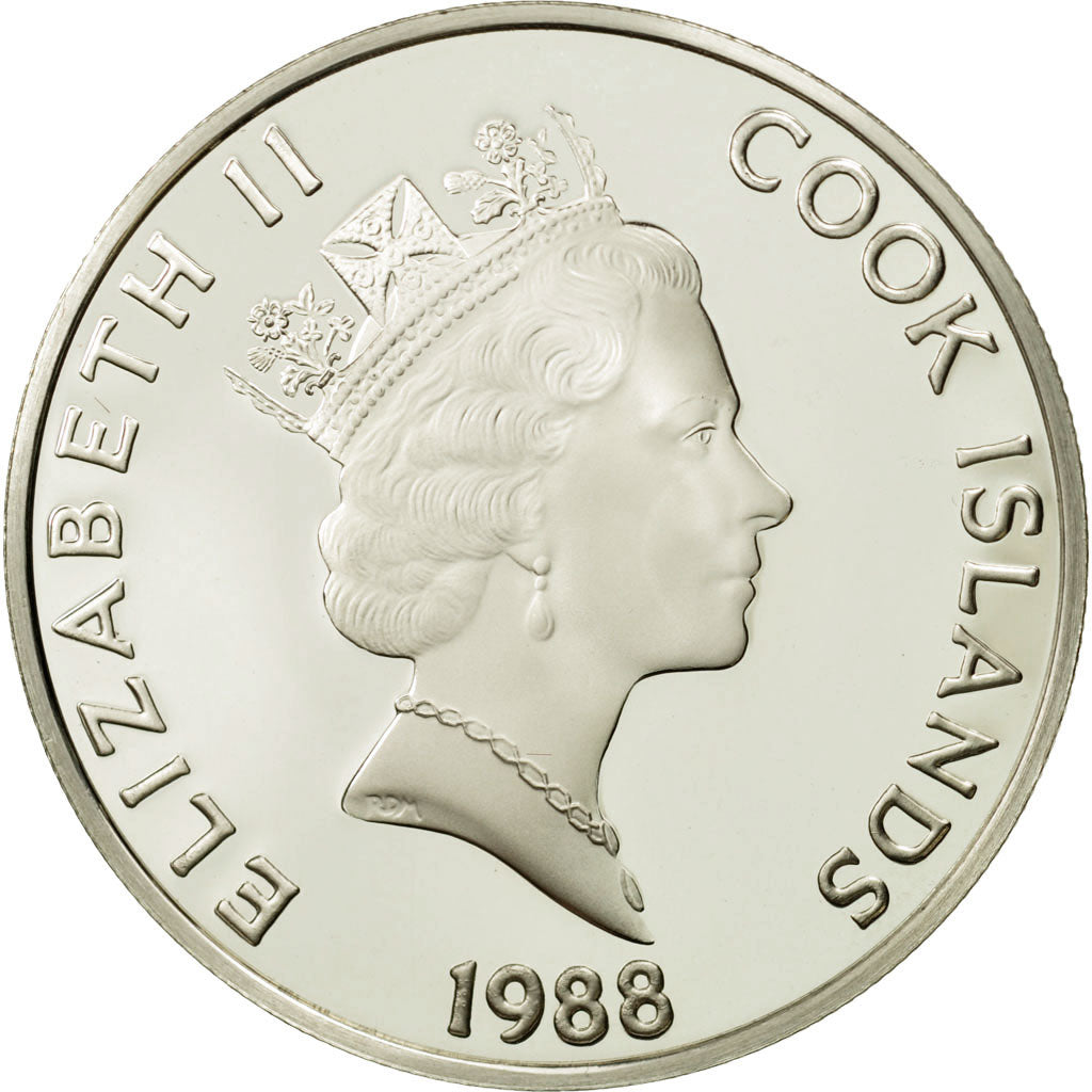 Isole Cook, Elizabeth II, 50 Dollars, 1988, Christopher Columbus, FDC, Argento